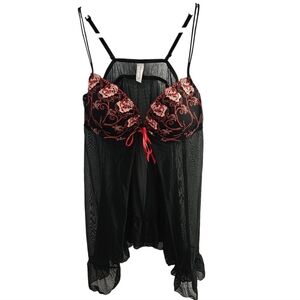Inner Secrets Mesh Babydoll Lingerie Chemise Black Red Pink Valentine's